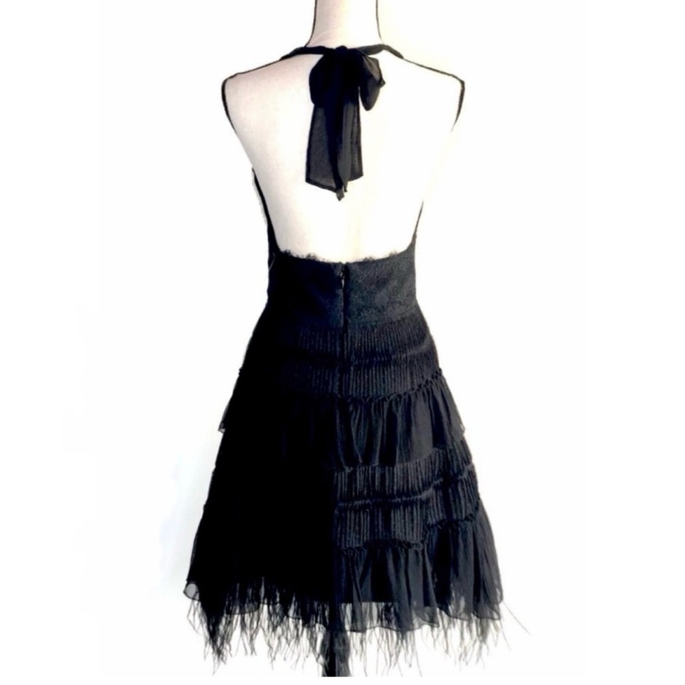 NWT BCBG MAXAZARIA Black Ostrich Feather Tiered Chiffon Dress